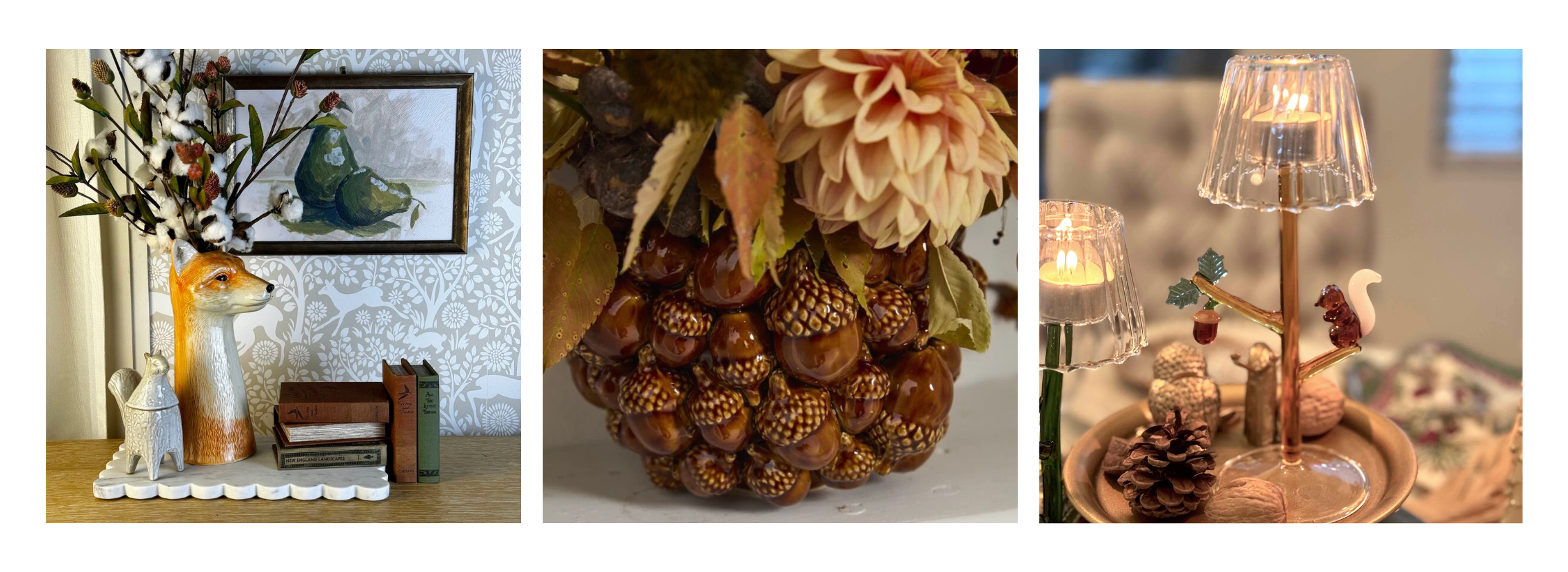 Unique seasonal fall decor like the animal head bowls in this photo