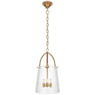 Product photo of the Julian Three Light Lantern in Natural Brass and Saddle Leather ( SKU# RL 5652NB/SDL-CG )