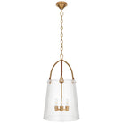 Product photo of the Julian Three Light Lantern in Natural Brass and Saddle Leather ( SKU# RL 5653NB/SDL-CG )