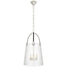 Product photo of the Julian Three Light Lantern in Polished Nickel and Chocolate Leather ( SKU# RL 5653PN/CHC-CG )