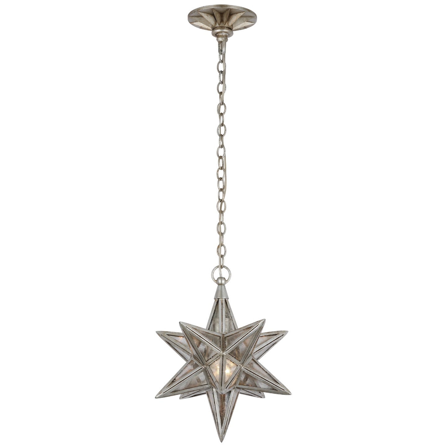 Product photo of the Moravian Star LED Lantern in Burnished Silver Leaf ( SKU# CHC 5210BSL-AM )