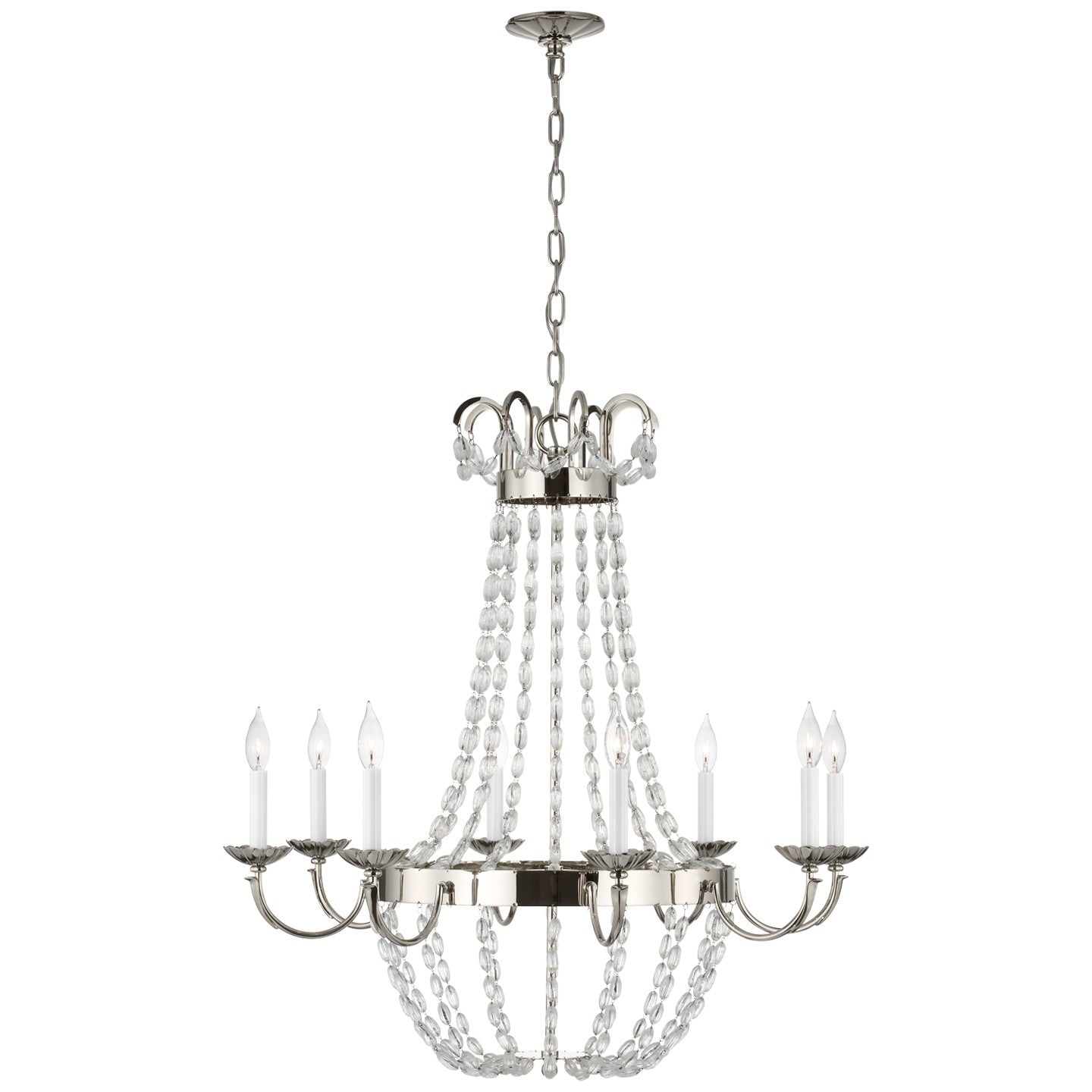 Product photo of the Paris Flea Market Eight Light Chandelier in Polished Nickel ( SKU# CHC 1408PN-SG )