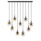 Product photo of the Portinatx Nine Light Linear Chandelier in Satin Black w/Hammered Gold ( SKU# 1-2185-9-103 )