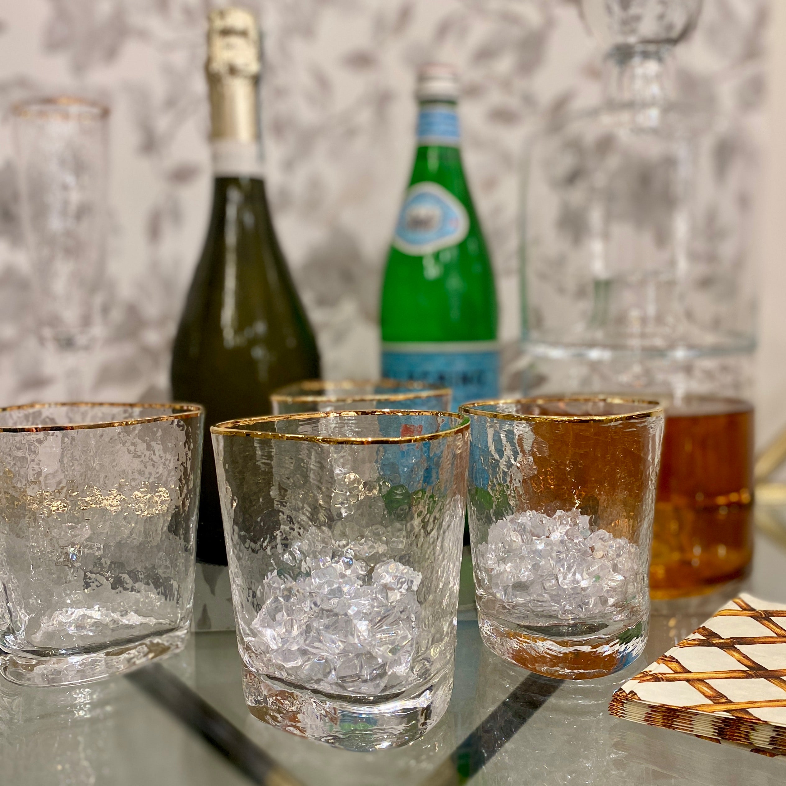 Triangular Double Old Fashioned Glass Trimmed in Gold