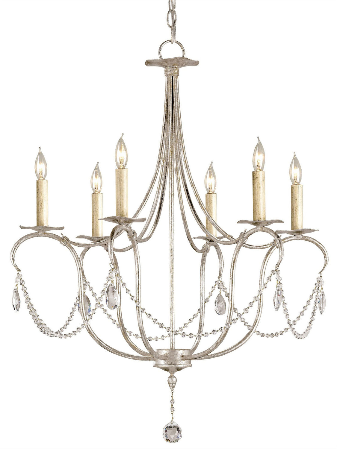 Product photo of the Crystal Lights Six Light Chandelier in Silver Leaf/Clear ( SKU# 9890 )
