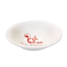 A white ceramic bowl with a red printed illustration of a squirrel and the words 'A treat' inside the bottom, shown on a plain white background.