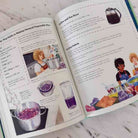 Open book with educational content on natural vegetable dyeing, featuring illustrations and text.