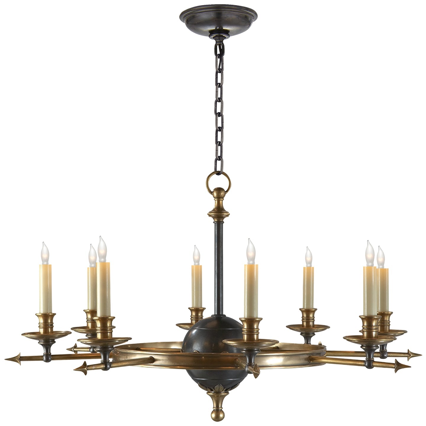 Product photo of the Leaf And Arrow Eight Light Chandelier in Bronze with Antique Brass ( SKU# CHC 1447BZ/AB )
