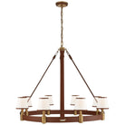 Product photo of the Riley Eight Light Chandelier in Natural Brass and Saddle Leather ( SKU# RL 5612NB/SDL-L )
