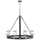 Product photo of the Riley Eight Light Chandelier in Polished Nickel and Chocolate Leather ( SKU# RL 5612PN/CHC-L )