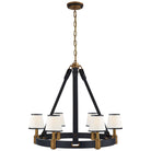 Product photo of the Riley Six Light Chandelier in Natural Brass and Navy Leather ( SKU# RL 5610NB/NVY-L )
