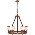 Product photo of the Riley Six Light Chandelier in Natural Brass and Saddle Leather ( SKU# RL 5610NB/SDL-L )