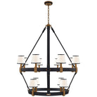 Product photo of the Riley 12 Light Chandelier in Natural Brass and Navy Leather ( SKU# RL 5614NB/NVY-L )