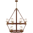 Product photo of the Riley 12 Light Chandelier in Natural Brass and Saddle Leather ( SKU# RL 5614NB/SDL-L )