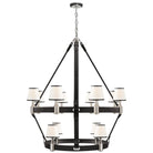 Product photo of the Riley 12 Light Chandelier in Polished Nickel and Chocolate Leather ( SKU# RL 5614PN/CHC-L )