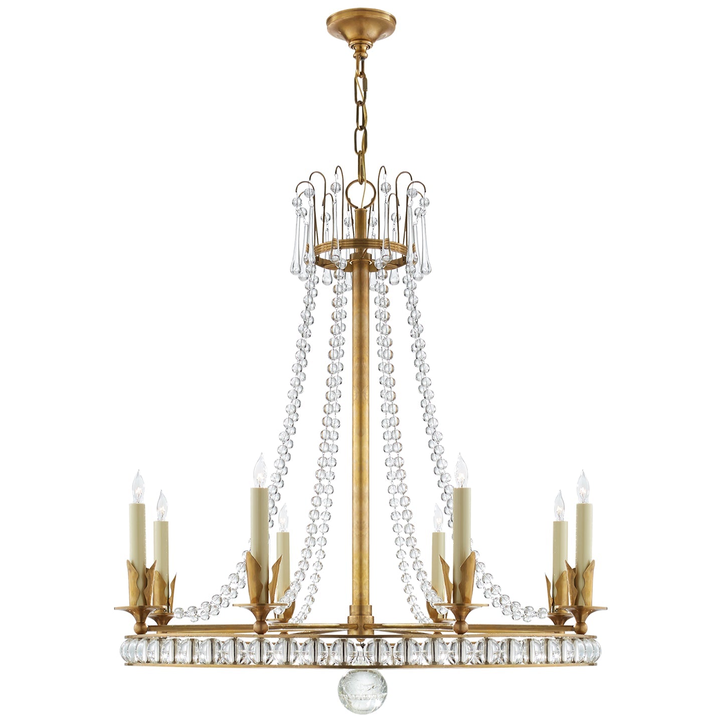 Product photo of the Regency Eight Light Chandelier in Hand-Rubbed Antique Brass ( SKU# SN 5108HAB )