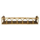 A natural bamboo wall shelf with a rustic design, featuring a single tiered wooden base and an arched bamboo frame, shown against a plain white background.