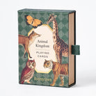 Playing card set with animal illustrations on a green background
