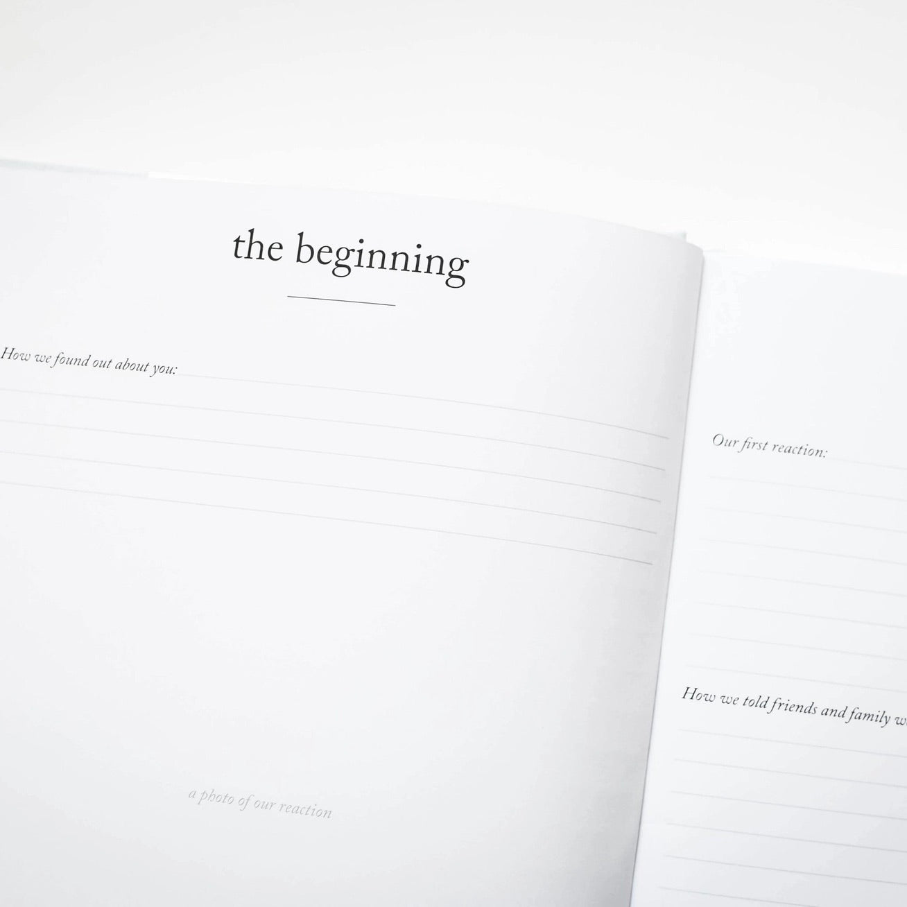 Book open to a page titled 'the beginning' on a white background
