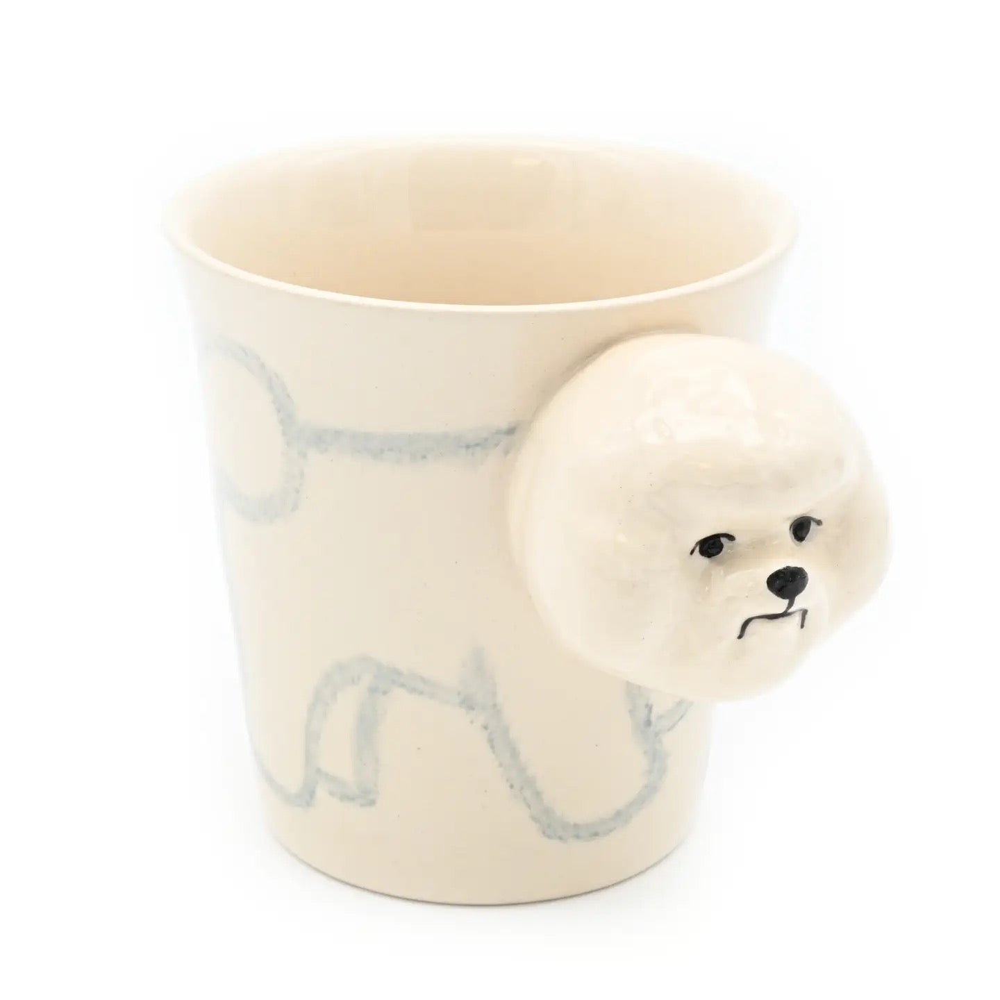 Ceramic mug with a dog design on a white background