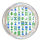 Circular object with Mahjong tile design on a white background