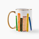 Mug with book spines design on a white background