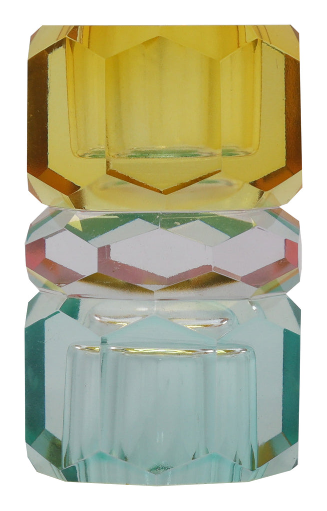 Cut Crystal Candleholder in Yellow, Pink and Mint