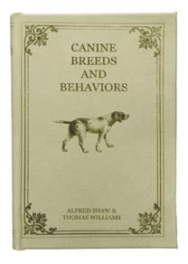 Book titled 'Canine Breeds and Behaviors' with a dog illustration on a beige background