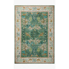 Decorative rug with floral and animal pattern on a white background
