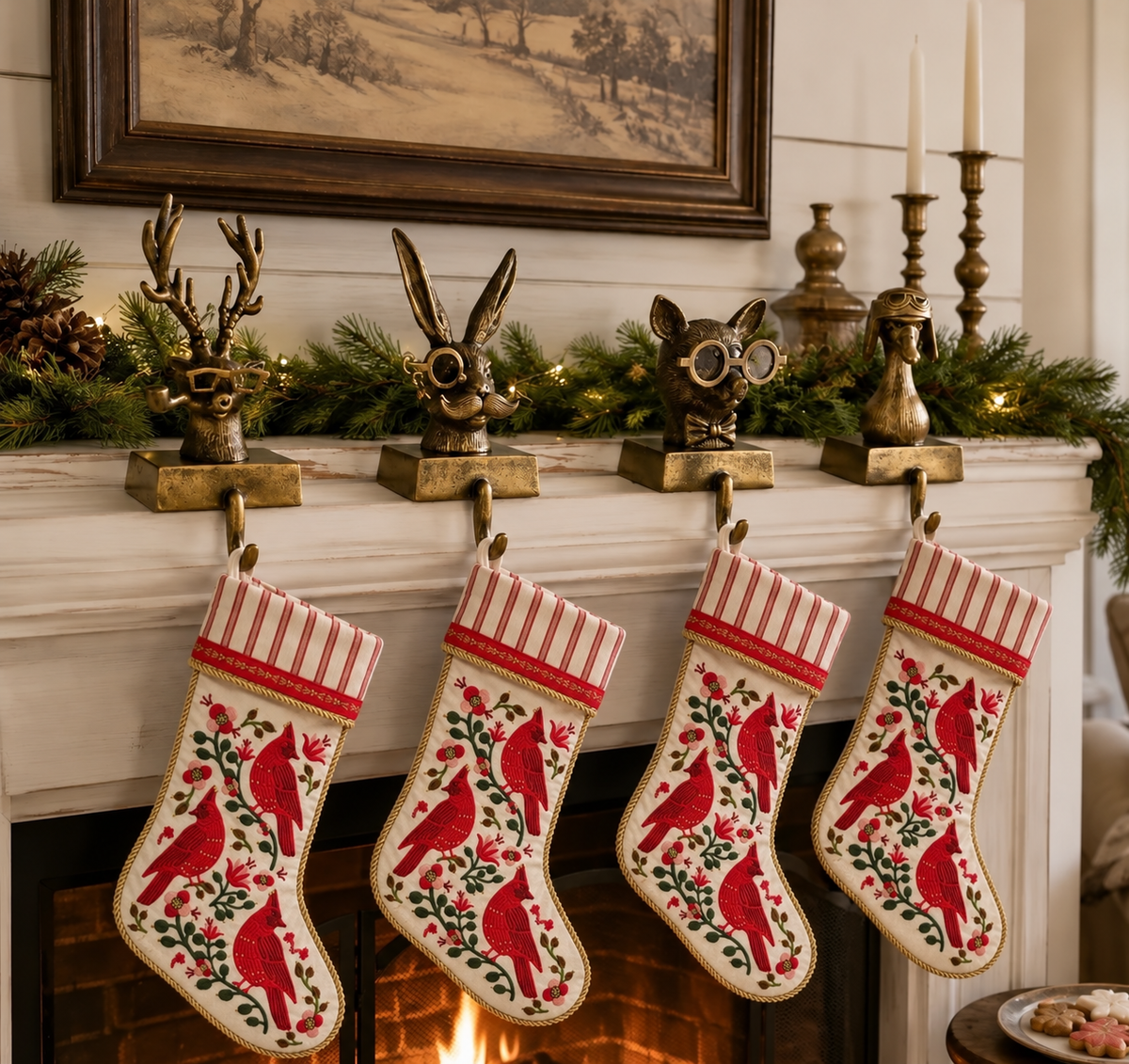 Cardinals Embroidered Stocking