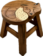 Wooden stool with a cat design on a white background