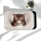 Rectangular pouch with a cat illustration on a white surface