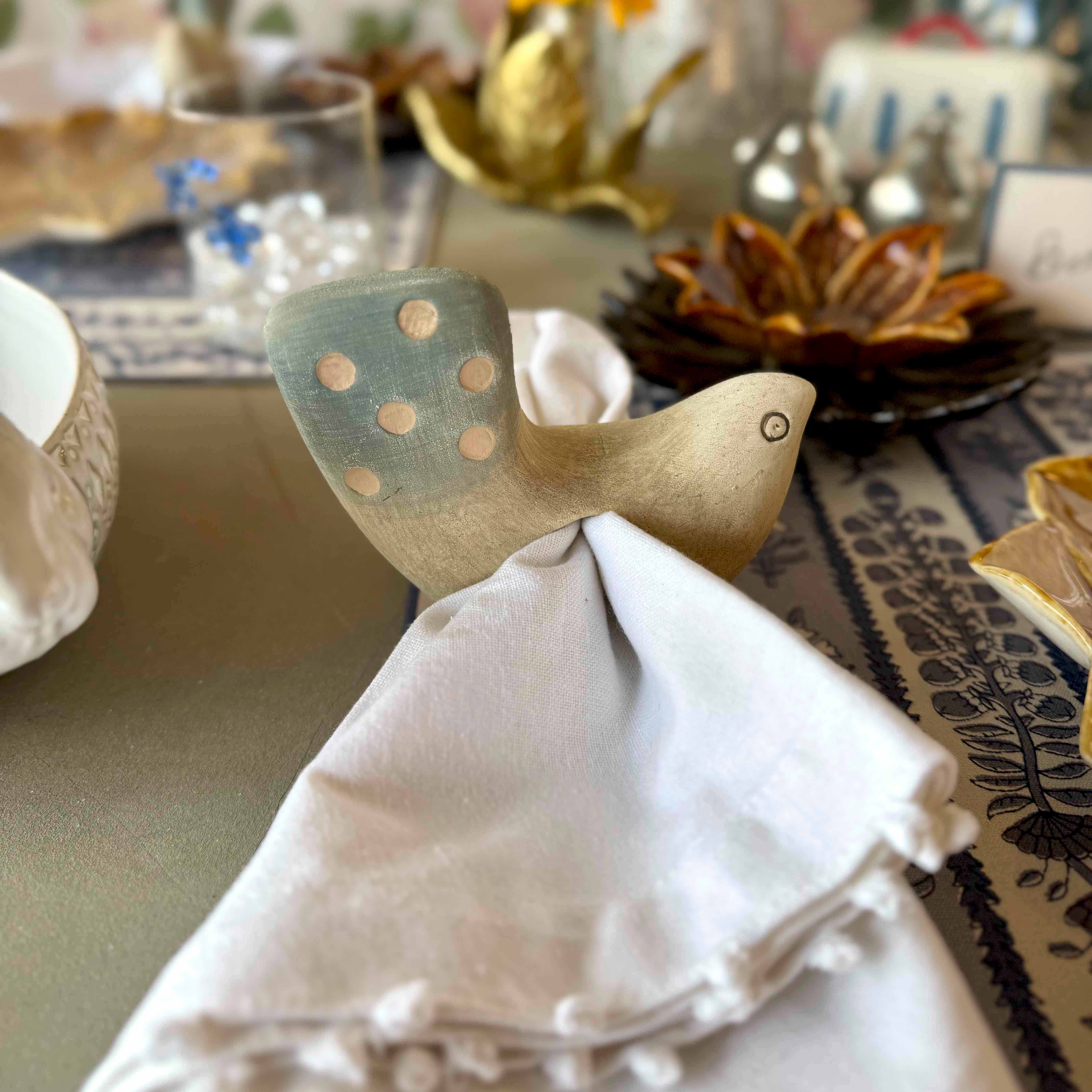 Ceramic Finch Napkin Holder Blue Set of 4