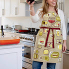 Person wearing a colorful apron in a kitchen