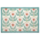 Floral patterned rug with a blue border on a white background