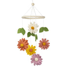 Floral hanging mobile with colorful flowers on a white background