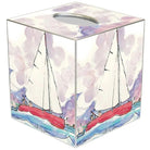 Tissue box cover with sailboat design on a white background