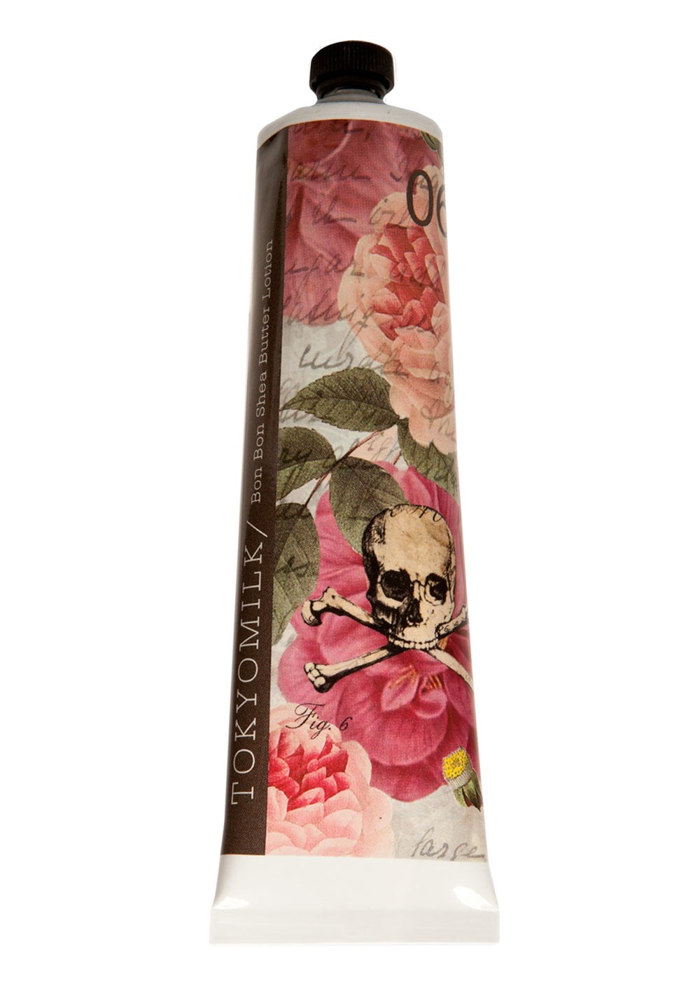 Floral and skull design on a tube of Tokyo Milk body butter.