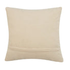 A square beige throw pillow with a smooth, slightly textured fabric surface and a horizontal stitched seam near the bottom edge, shown against a plain white background.