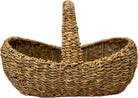 Woven basket with a handle on a white background