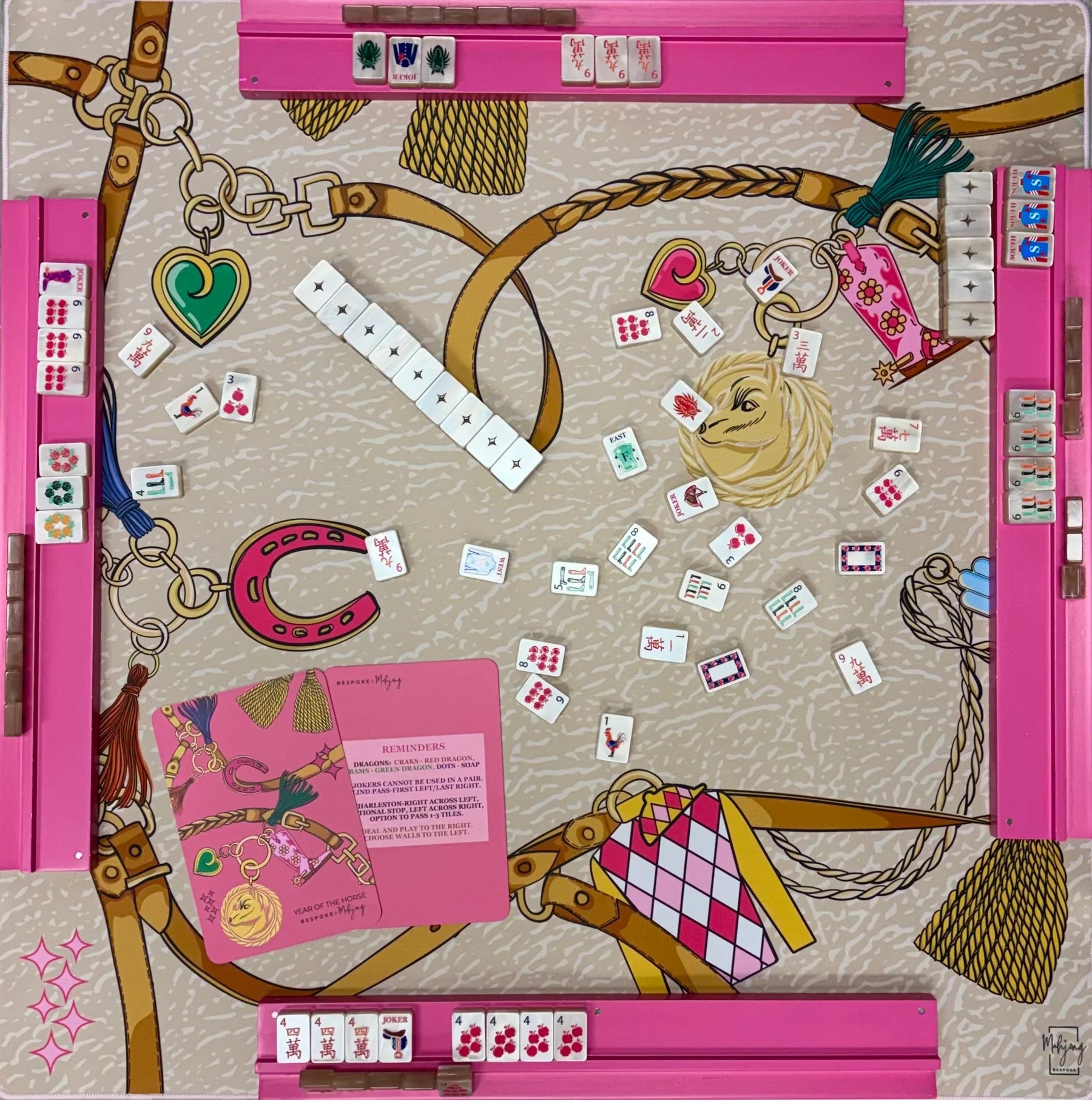 Double the Fun Year of the Horse Mahjong Mat - Brown