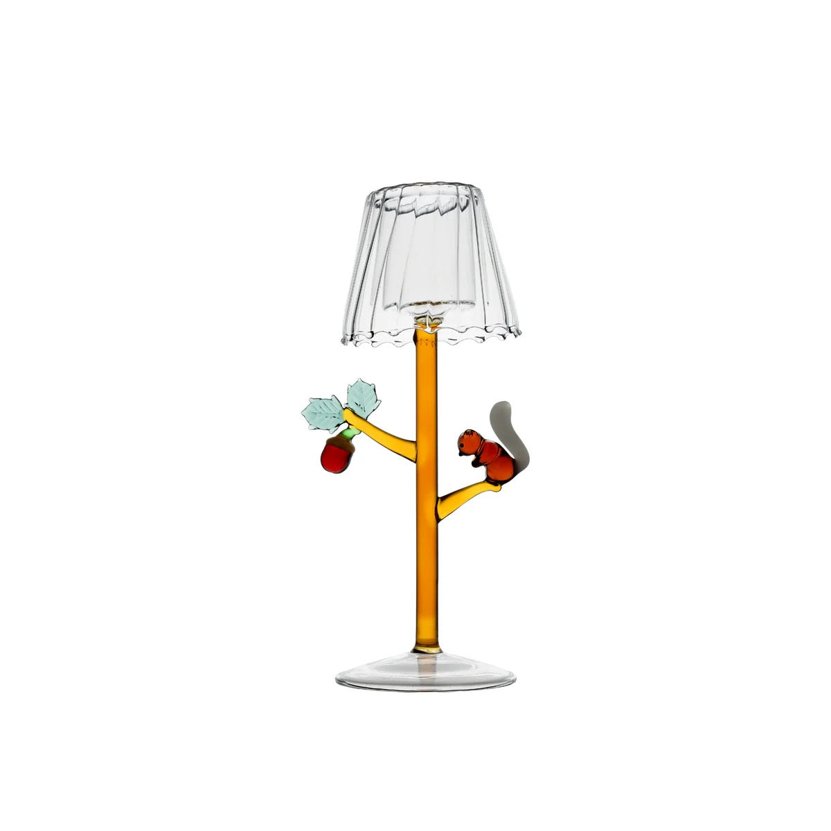 Decorative glass lamp with a tree design on a white background
