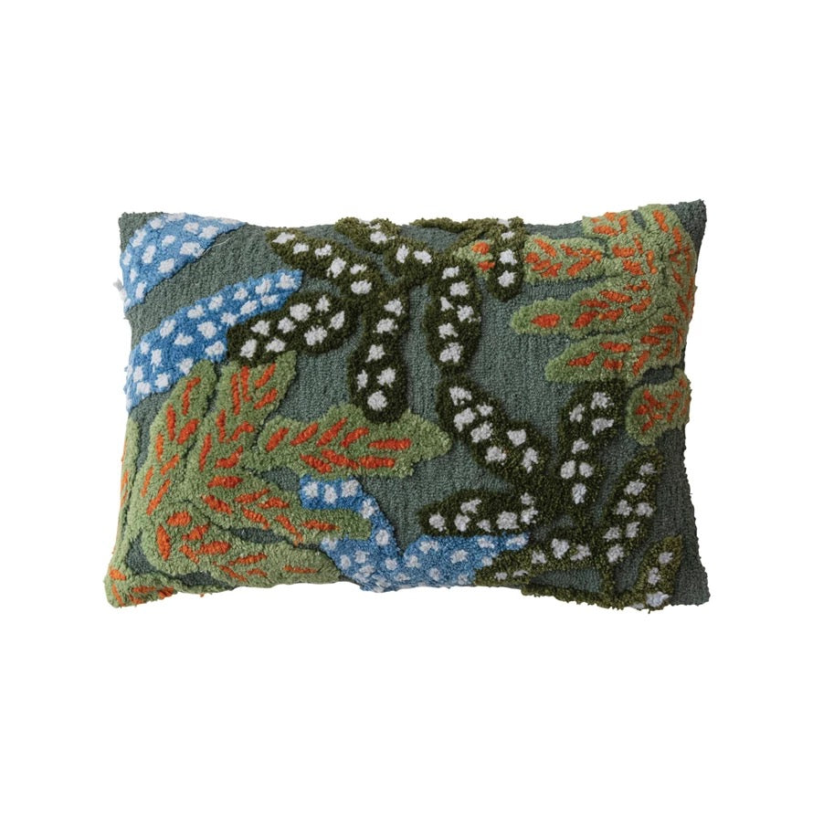 Decorative pillow with floral pattern on a white background