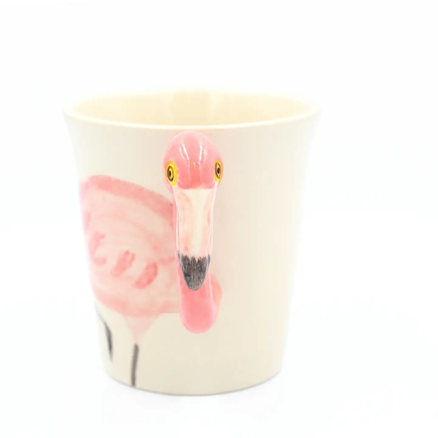 Mug with a pink flamingo design on a white background