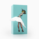 Box with a stylized illustration of a woman on a light blue background