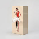 Rectangular box with a vintage-style illustration of a woman on a beige background