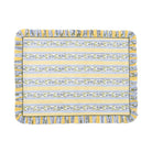 Placemat with yellow and blue striped pattern on a white background