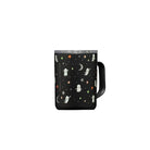 Black mug with Halloween-themed pattern on a white background