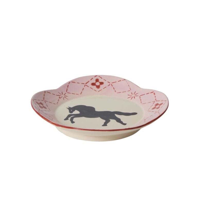 Ceramic bowl with a horse design on a white background