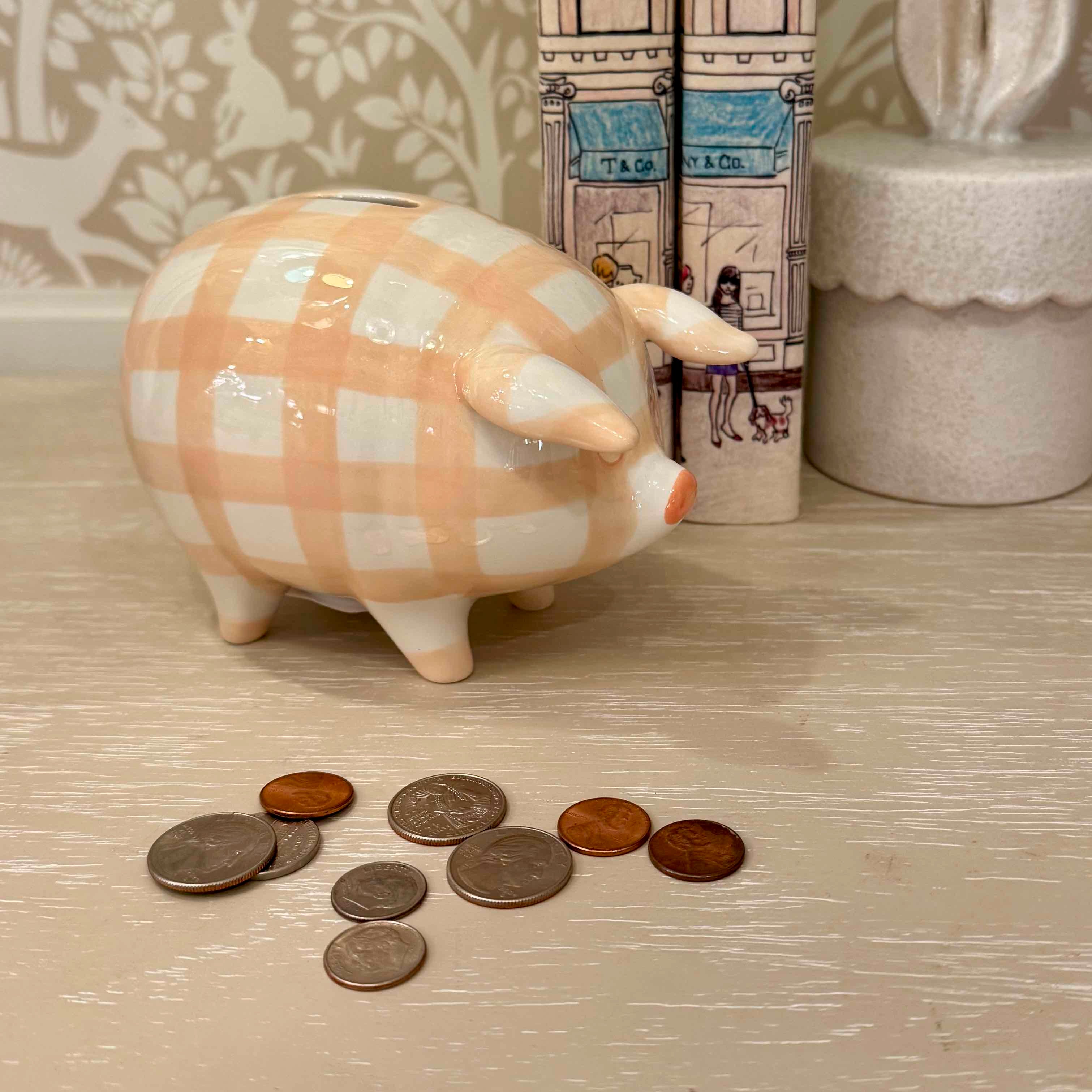 Gingham Piggy Bank - Pink